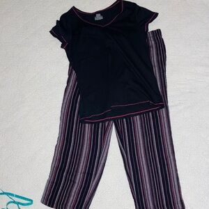 Womens Navy and Pink Stripe Pajama Set